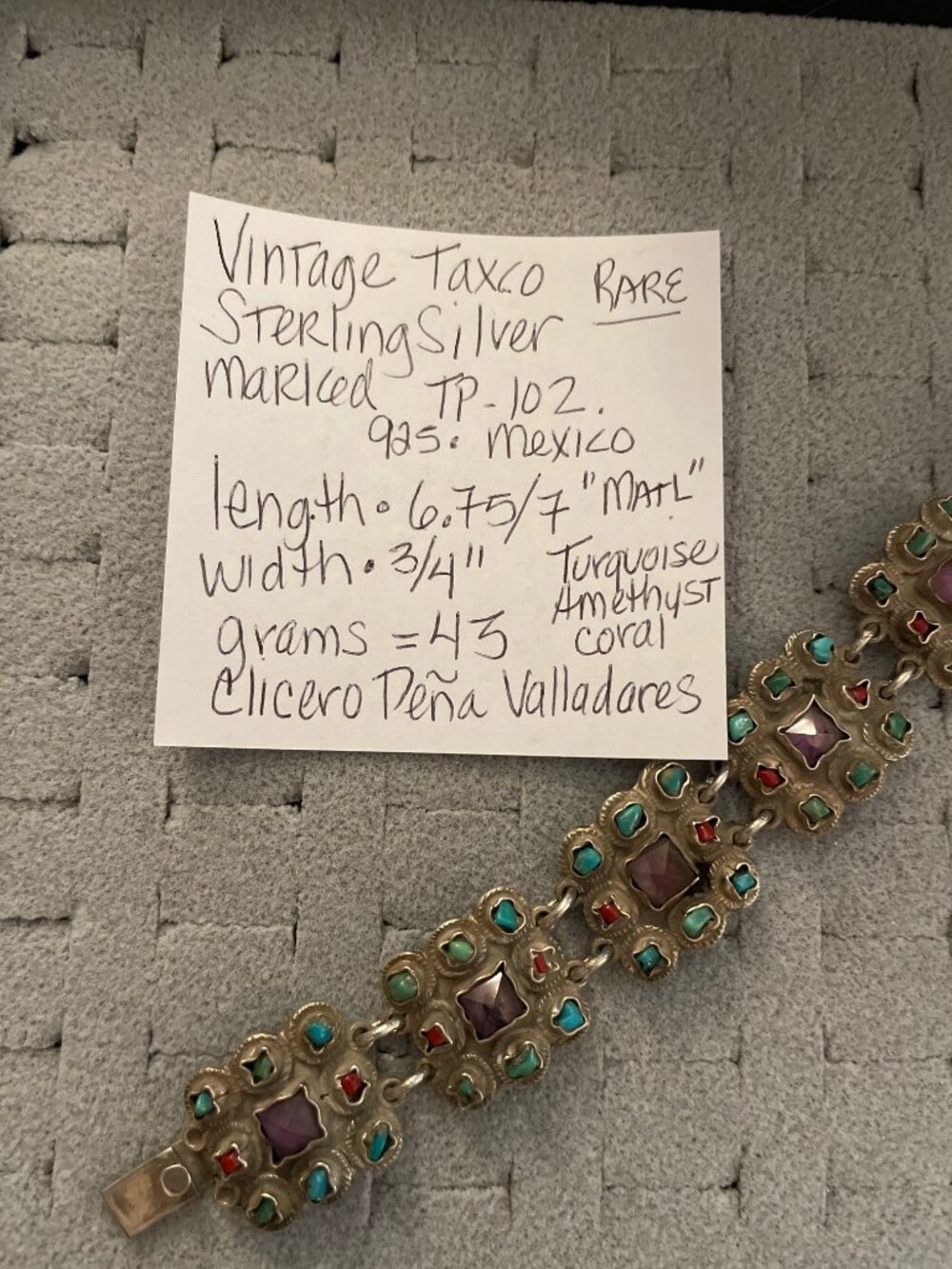 Vintage Sterling Bracelet Taxco MATL TP-102 MEXICO VALLADERES Amethyst Coral - Picture 8 of 14